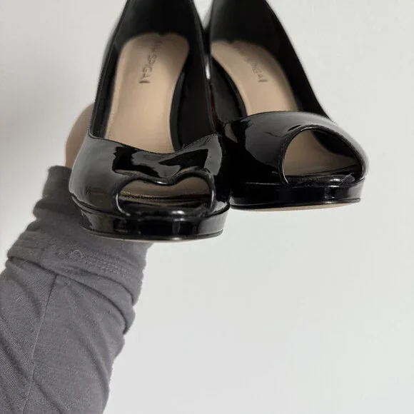 Via Spiga Patent Leather Peep Toe Platform Pumps Office Siren Power Dressing 7.5 - Picture 5 of 8
